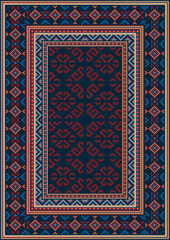 Luxury vintage oriental carpet in dark blue with patterns of red,beige,blue and maroon colors

