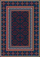 Luxury vintage oriental carpet in dark blue with patterns of red,beige,blue and maroon colors


