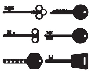 Old key silhouette set isolated on white background