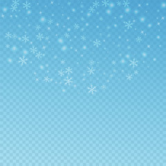 Fototapeta premium Sparse glowing snow Christmas background. Subtle f
