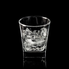 glass for alcohol with pure ice isolated over black background