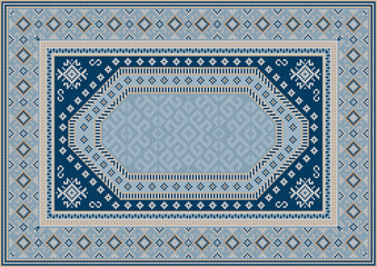 Obraz premium Vintage luxury oriental carpet in bluish tones with patterns of navy blue, beige and yellow color 