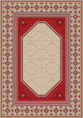 Vintage luxury oriental carpet in beige tones with patterns of red, gray, and burgundy color
