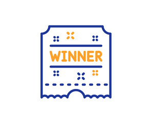 Winner ticket line icon. Amusement park award sign. Colorful outline concept. Blue and orange thin line color icon. Winner ticket Vector