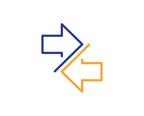 Synchronize arrows line icon. Communication Arrowheads symbol. Navigation pointer sign. Colorful outline concept. Blue and orange thin line color icon. Synchronize Vector