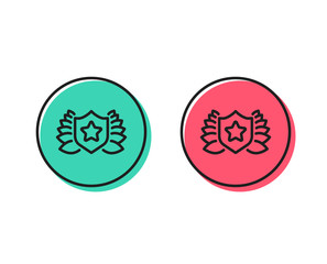 Award shield line icon. Laurel wreath symbol. Laureate sign. Positive and negative circle buttons concept. Good or bad symbols. Laureate Vector
