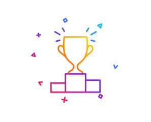 Winner podium line icon. Sports Trophy symbol. Championship achievement sign. Gradient line button. Winner podium icon design. Colorful geometric shapes. Vector