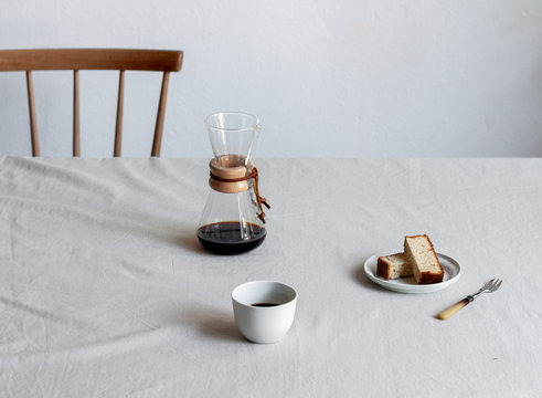 Slow drip coffee with cake pieces on the table 