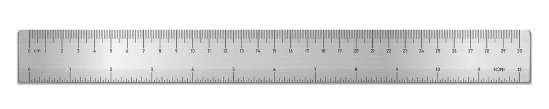 Realistic Metal Tape Ruler Isolated On White. Double Sided Measurement In Cm And Inches. Vector Illustration