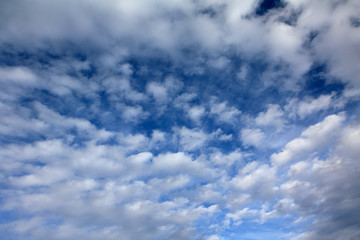 Puffy clouds on a blue sky