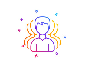 Group of Men line icon. Human communication symbol. Teamwork sign. Gradient line button. Group icon design. Colorful geometric shapes. Vector