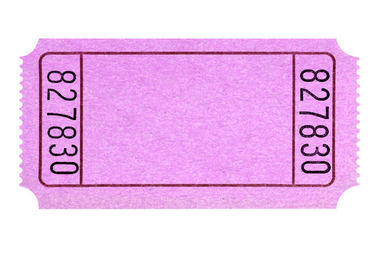 Blank pink movie or raffle ticket stub isolated