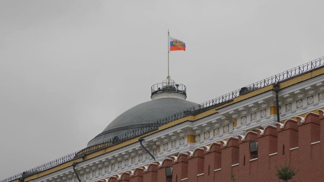 Kremlin Moscow Dome of Senate building Russian Flag tower.