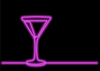 one line drawing of isolated vector object - cocktail glass with neon vector effect