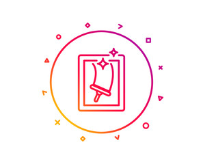 Window cleaning line icon. Washing service symbol. Housekeeping equipment sign. Gradient pattern line button. Window cleaning icon design. Geometric shapes. Vector