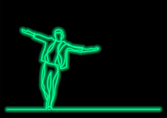 happy man walking - single line drawing with neon vector effect