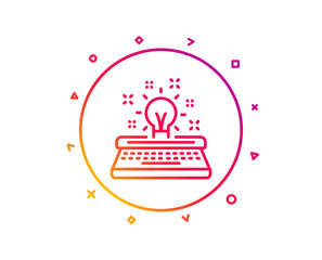 Typewriter line icon. Creativity sign. Inspiration light bulb symbol. Gradient pattern line button. Typewriter icon design. Geometric shapes. Vector