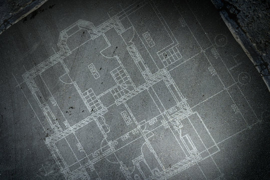 Construction drawings on floor