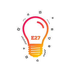 Fototapeta na wymiar Light bulb icon. Lamp E27 screw socket symbol. Led light sign. Colorful geometric shapes. Gradient E27 lamp icon design. Vector