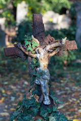 Historic Statue on the mystery old Prague Cemetery, Czech Republic