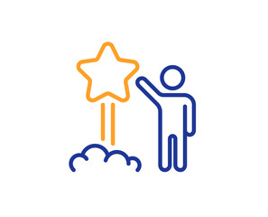 Obraz premium Launch star line icon. Feedback rating sign. Customer satisfaction symbol. Colorful outline concept. Blue and orange thin line color Star icon. Vector
