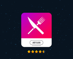 Food sign icon. Cutlery symbol. Knife and fork. Web or internet icon design. Rating stars. Just click button. Vector