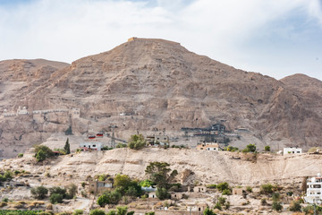 Close-up of the Mount of Temptation from Jericho city. Jordan Valley West Bank Palestinian