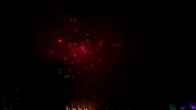 Slow motion red and white fireworks show 4k