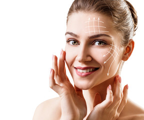 Graphic lines showing facial lifting effect on skin.
