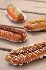 A selection of 4 hot dogs gourmet