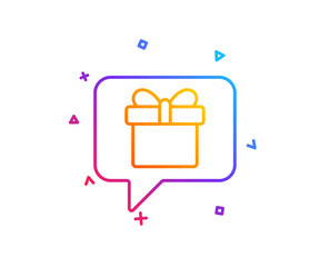 Dreaming of Gift line icon. Present box sign. Birthday Shopping symbol. Package in Gift Wrap. Gradient line button. Wish list icon design. Colorful geometric shapes. Vector