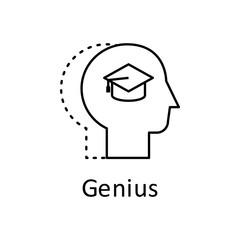 Human, academic cap in mind icon. Element of human mind with name icon. Thin line icon for website design and development, app development. Premium icon