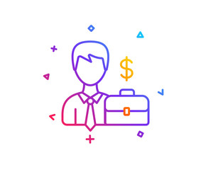 Businessman with Case line icon. Diplomat with Dollar sign. Gradient line button. Businessman case icon design. Colorful geometric shapes. Vector