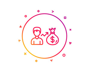 Businessman earnings line icon. Dollar money bag sign. Gradient pattern line button. Sallary icon design. Geometric shapes. Vector