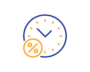 Loan time percent line icon. Discount sign. Credit percentage symbol. Colorful outline concept. Blue and orange thin line color Loan percent icon. Vector