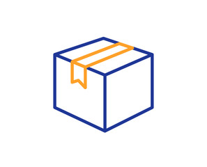 Shipping box line icon. Logistics delivery sign. Parcels tracking symbol. Colorful outline concept. Blue and orange thin line color icon. Parcel Vector