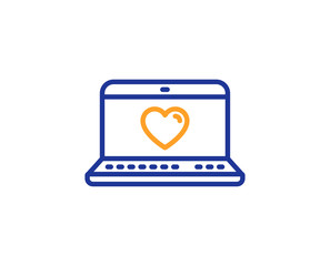 Love dating line icon. Heart in Notebook sign. Valentines day symbol. Colorful outline concept. Blue and orange thin line color icon. Web love Vector