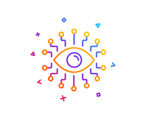 Artificial intelligence line icon. All-seeing eye sign. Gradient line button. Artificial intelligence icon design. Colorful geometric shapes. Vector