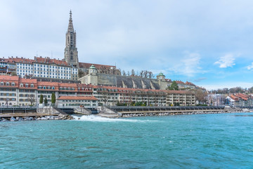 Panoramic view on the magnificent old town of Bern and Berner Munster cathedral, capital of Switzerland