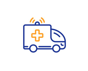 Ambulance car line icon. Medical emergency transport sign. Colorful outline concept. Blue and orange thin line color Ambulance car icon. Vector