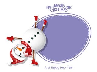 Merry Christmas and happy new year. Vector Greeting Card Snowman. decorative element on holiday. posters, gift tags and labels.