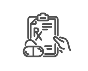 Prescription Rx recipe line icon. Medicine drugs pills sign. Quality design flat app element. Editable stroke Prescription drugs icon. Vector