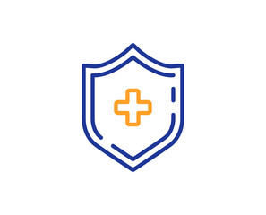Medicine shield line icon. Medical protection sign. Colorful outline concept. Blue and orange thin line color Medical shield icon. Vector
