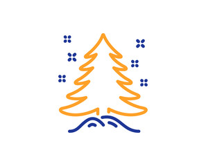Christmas tree present line icon. New year spruce sign. Fir-tree symbol. Colorful outline concept. Blue and orange thin line color icon. Christmas tree Vector