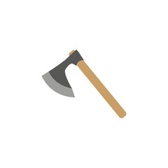 Color image of an ax on a white background. Vector illustration of an axe in a cardboard style. Tool for working on wood. Carpenter's Symbol hatchet