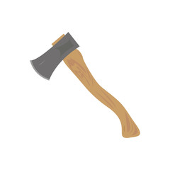 Wooden axe isolated on white background. Element for woodworking or lumberjack emblem or icon. Realistic vector illustration of metal ax with handle made of wood