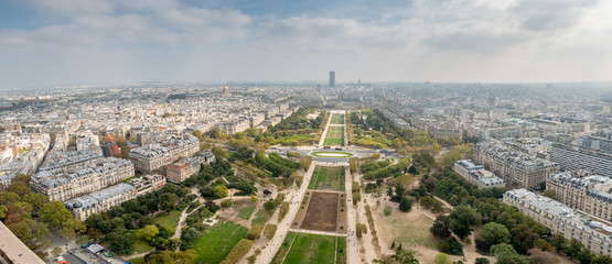 Wide Angle Panorama of the Camps Mars Side From the Eiffel Tower - obrazy, fototapety, plakaty