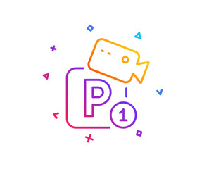 Parking with video monitoring line icon. Car park sign. Transport place symbol. Gradient line button. Parking security icon design. Colorful geometric shapes. Vector