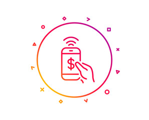 Phone Payment line icon. Dollar pay sign. Finance symbol. Gradient pattern line button. Phone payment icon design. Geometric shapes. Vector