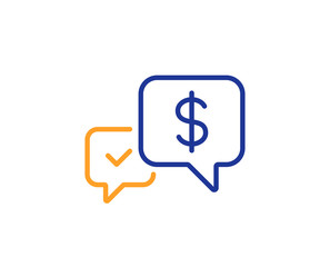 Payment receive line icon. Dollar exchange sign. Finance symbol. Colorful outline concept. Blue and orange thin line color icon. Payment received Vector